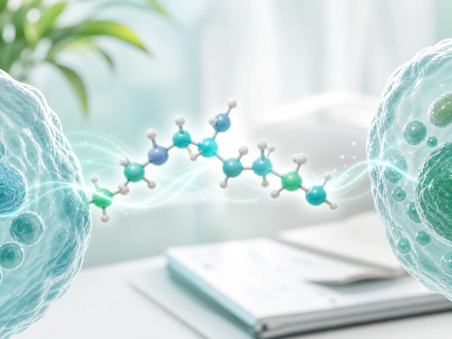 Eine kurze Peptidkette wirkt als biologisches Signal zwischen zwei abstrakten Zellformen.