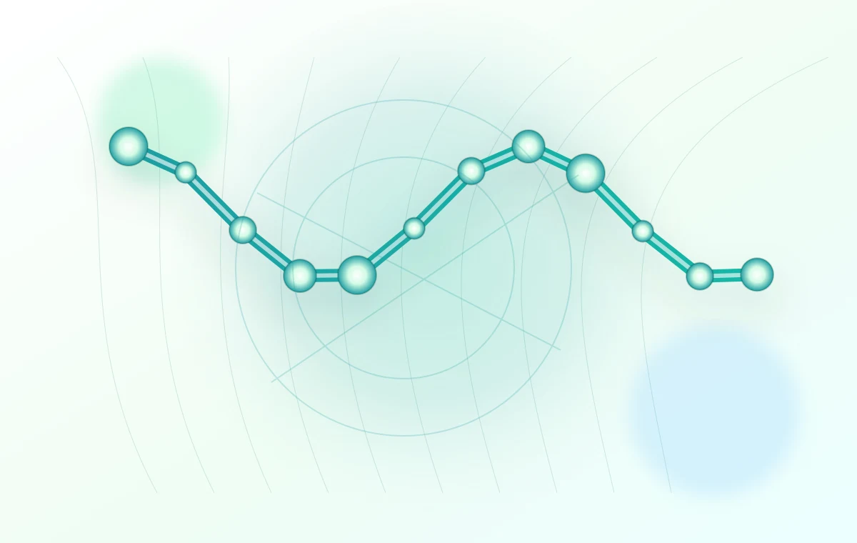 Abstrakte Tetrapeptid-Visualisierung zu Epitalon mit DNA-ähnlichen grünen Linien.