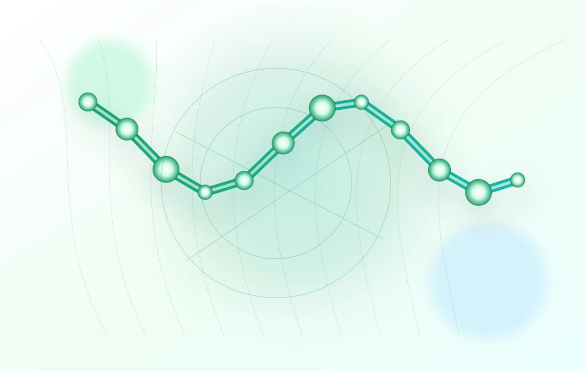 Helle GHRH-Fragment-Visualisierung für Sermorelin mit feinen grünen Ketten.
