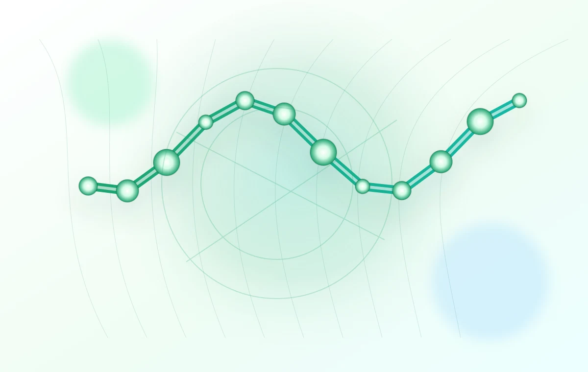 Abstrakte Visualisierung eines kurzen Thymosin-beta-4-Fragments mit grünen Laborlinien.